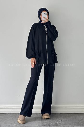 Navy Blue Neckband Long Arm Cotton Regular Trousers Comfortable Suit