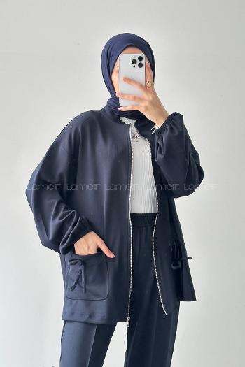 Navy Blue Neckband Long Arm Cotton Regular Trousers Comfortable Suit