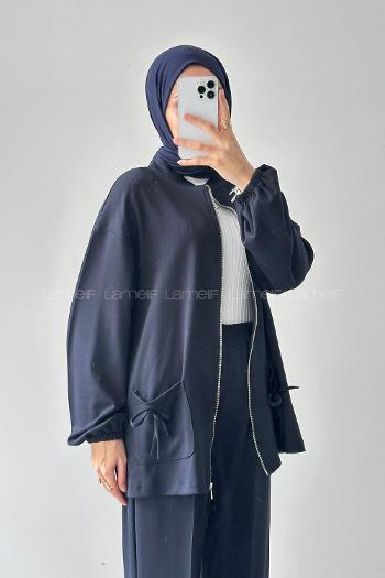 Navy Blue Neckband Long Arm Cotton Regular Trousers Comfortable Suit