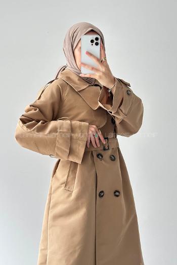 Lamelif Cep Yaka Trençkot Toprak Rengi