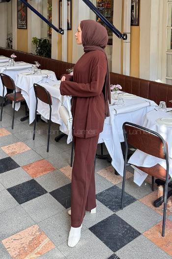 Bitter Brown Crew Neck Long Arm Cotton Regular Trousers Comfortable Suit