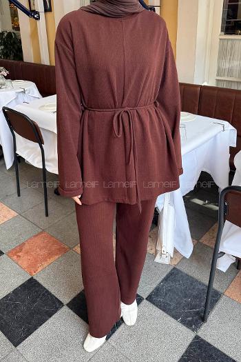 Bitter Brown Crew Neck Long Arm Cotton Regular Trousers Comfortable Suit