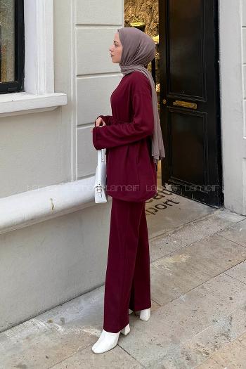 Claret Red Crew Neck Long Arm Cotton Regular Trousers Comfortable Suit