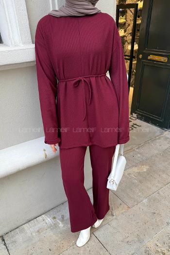Claret Red Crew Neck Long Arm Cotton Regular Trousers Comfortable Suit