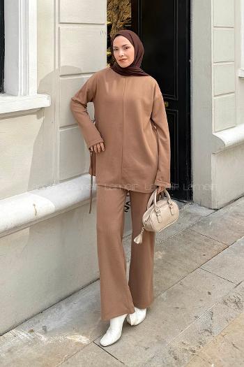 Brown Crew Neck Long Arm Cotton Regular Trousers Comfortable Suit