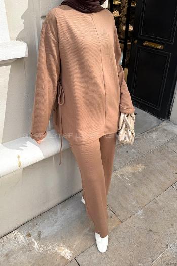 Brown Crew Neck Long Arm Cotton Regular Trousers Comfortable Suit