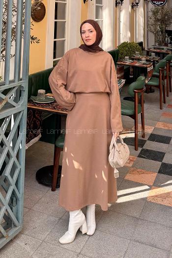Brown Turtle Neck Long Arm Cotton Flare Suit