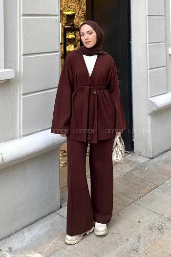 Lamelif Fitilli Kruvaze Takım Acı Kahve