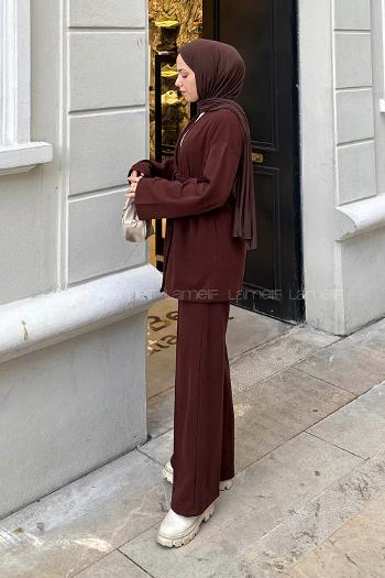 Lamelif Fitilli Kruvaze Takım Acı Kahve