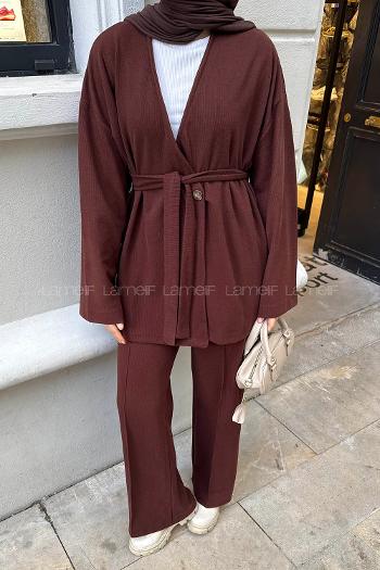 Lamelif Fitilli Kruvaze Takım Acı Kahve