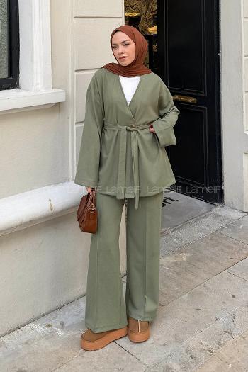 Lamelif Fitilli Kruvaze Takım Haki