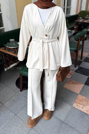 Lamelif Fitilli Kruvaze Takım Krem