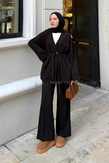 Lamelif Fitilli Kruvaze Takım Siyah