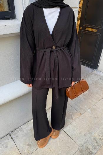 Lamelif Fitilli Kruvaze Takım Siyah