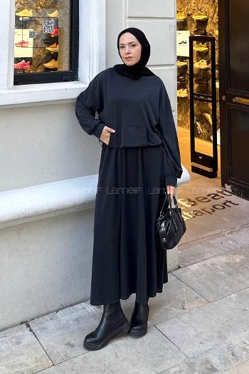 Anthracite Crew Neck Long Arm Cotton Flare Suit