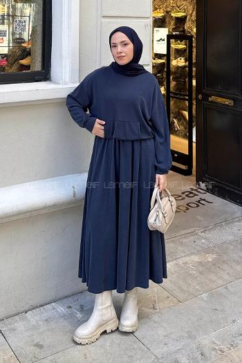 Lamelif Kanguru Cep Etekli İkili Takım Lacivert