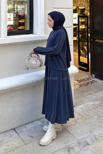 Lamelif Kanguru Cep Etekli İkili Takım Lacivert