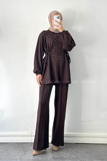 Lamelif Oysho Taşlı İkili Takım Acı Kahve