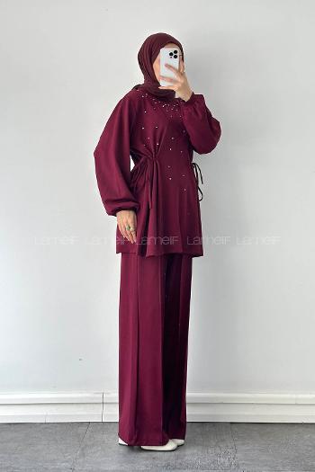 Claret Red Crew Neck Long Arm Cotton Regular Trousers Comfortable Suit