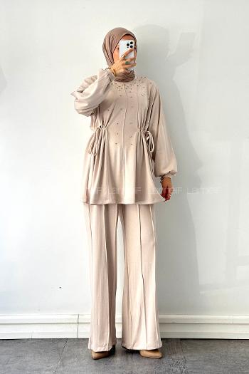 Lamelif Oysho Taşlı İkili Takım Krem