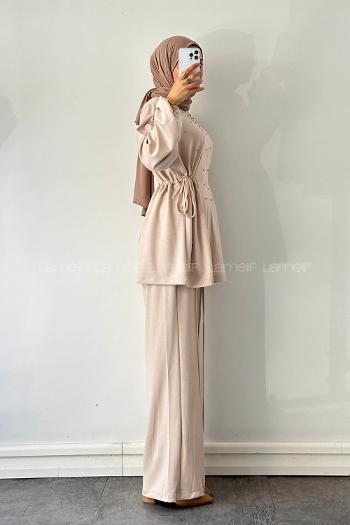 Lamelif Oysho Taşlı İkili Takım Krem