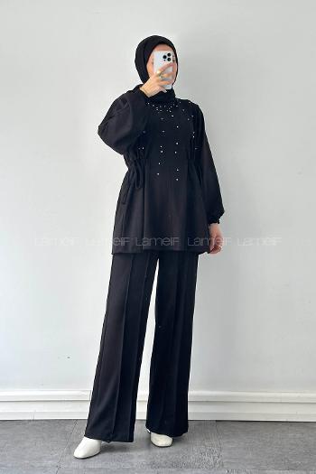 Black Crew Neck Long Arm Cotton Regular Trousers Comfortable Suit