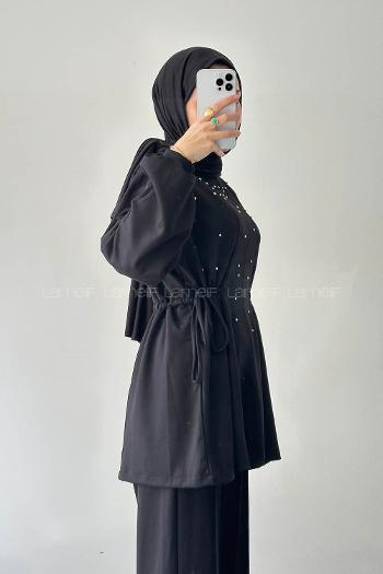 Black Crew Neck Long Arm Cotton Regular Trousers Comfortable Suit