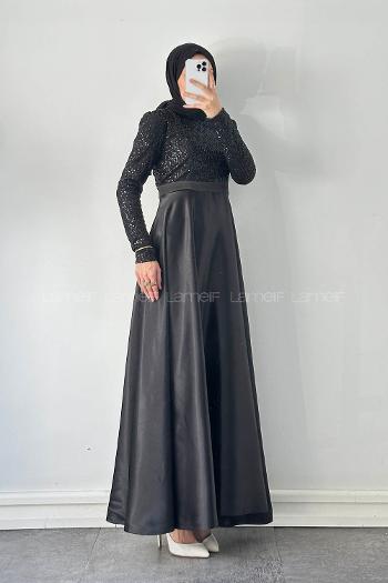 Lamelif Pul Payet Detaylı Elbise Siyah