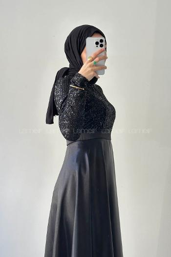 Lamelif Pul Payet Detaylı Elbise Siyah