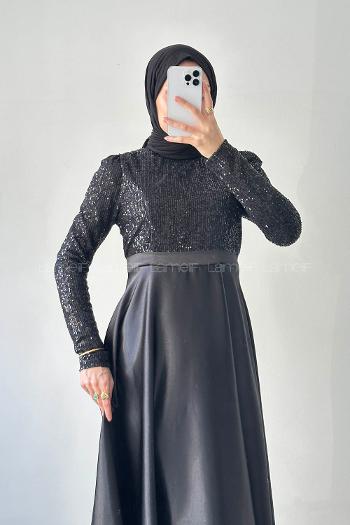Lamelif Pul Payet Detaylı Elbise Siyah