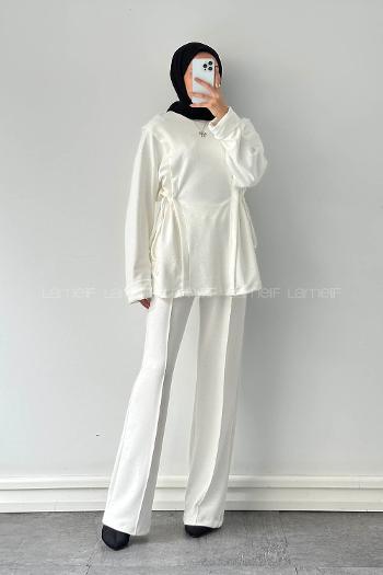 Lamelif Tünel Detaylı Taşlı Takım Beyaz