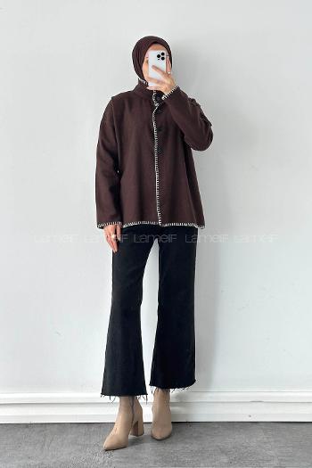 Lamelif Dikiş Detaylı Panço Acı Kahve