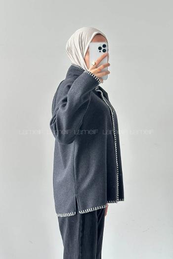 Lamelif Dikiş Detaylı Panço Antrasit