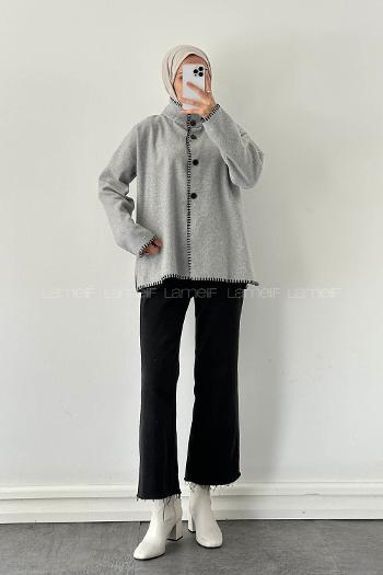 Lamelif Dikiş Detaylı Panço Gri