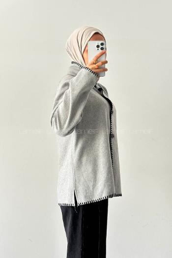 Lamelif Dikiş Detaylı Panço Gri