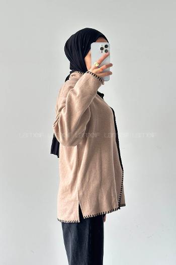 Lamelif Dikiş Detaylı Panço Sütlü Kahve