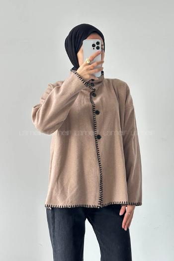 Lamelif Dikiş Detaylı Panço Sütlü Kahve