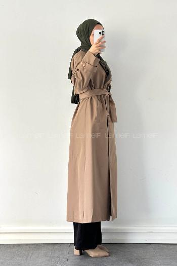 Lamelif Garnili Uzun Trenç Camel