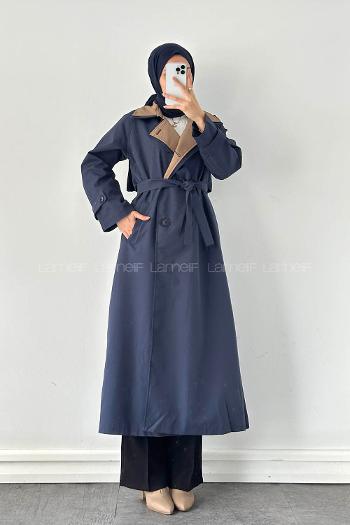 Lamelif Garnili Uzun Trenç Lacivert