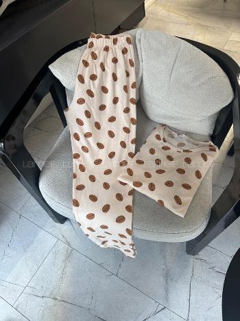 Lamelif Kahve Çekirdeği Detaylı Pijama Takımı