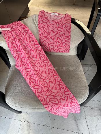 Lamelif Kalp Desenli Pijama Takımı