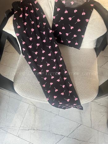 Lamelif Kalp Şeker Detaylı Pijama Takımı