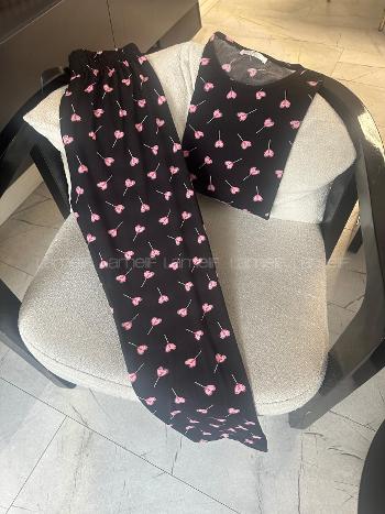 Lamelif Kalp Şeker Detaylı Pijama Takımı