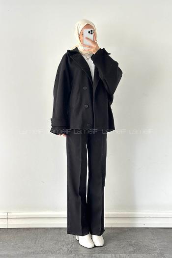 Black Shirt Collar Long Arm Coat