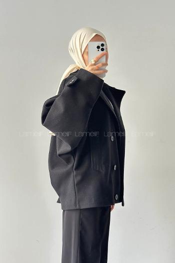 Black Shirt Collar Long Arm Coat