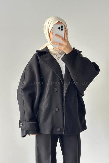 Black Shirt Collar Long Arm Coat