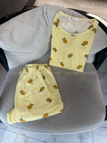 Yellow Crew Neck Long Arm Without Accessories Combed Fabric Regular Trousers Comfortable Suit