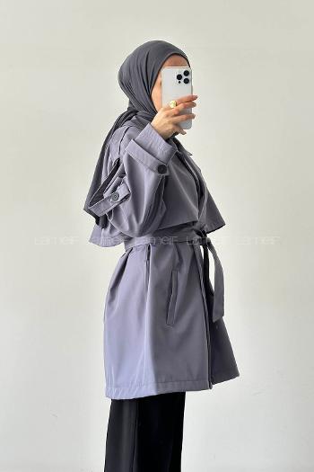 Lamelif Omuz Apoletli Trençkot Gri