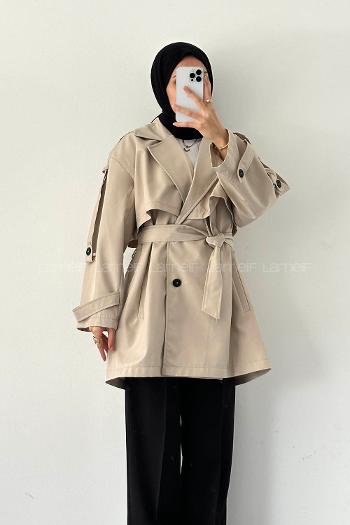 Lamelif Omuz Apoletli Trençkot Taş Rengi