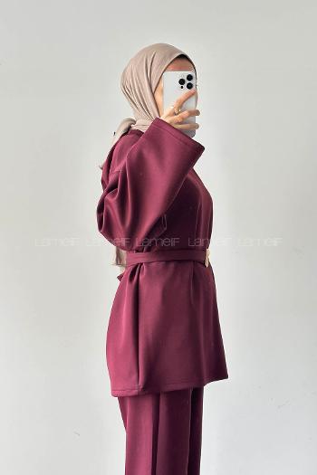 Claret Red Crew Neck Long Arm Cotton Regular Trousers Comfortable Suit